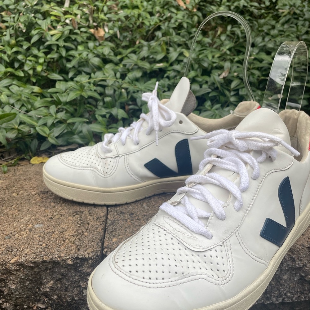 Veja White Sneakers with Navy and Red - Picture 6 of 12